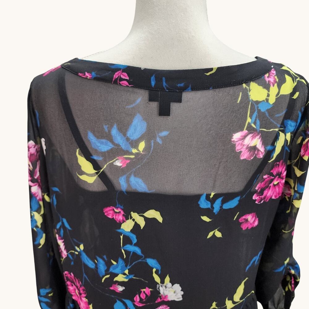 Torrid Midi Dress Women 10 Floral Black Lined Chiffon 3/4 Sleeve Church Office - Picture 7 of 16